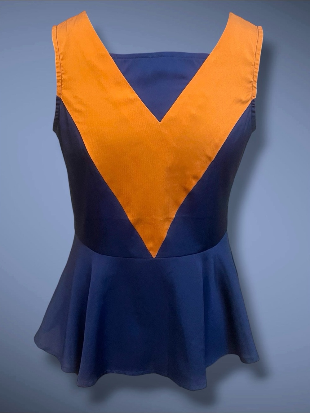 Modcloth Navy Peplum Top with Bold Orange V-Front